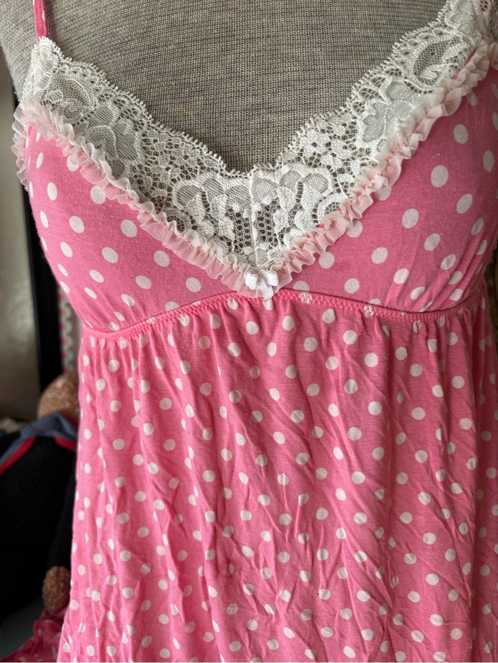 Victoria's Secret Pink Polka Dot Lace-Trim Chemise - Picture 2 of 4